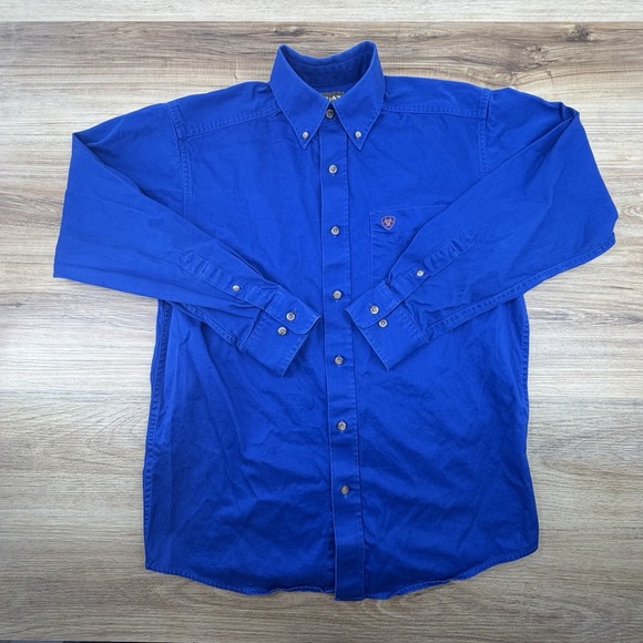 Ariat Shirt Men Small Blue Long Sleeve Button Down Cotton Solid Western Workwear - Picture 2 of 9